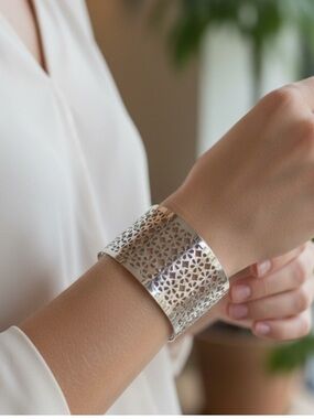 Elegant Silver Filigree Cuff Bracelet